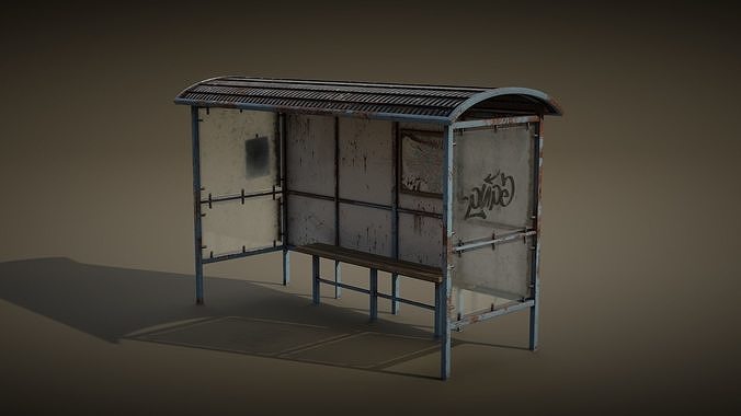 Old Bus Stop Low-poly 3D model 3