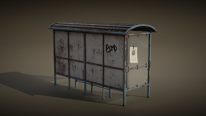 Old Bus Stop Low-poly 3D model 2