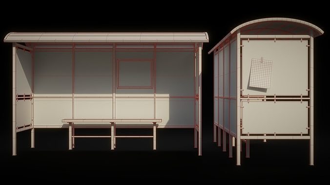 Old Bus Stop Low-poly 3D model 7