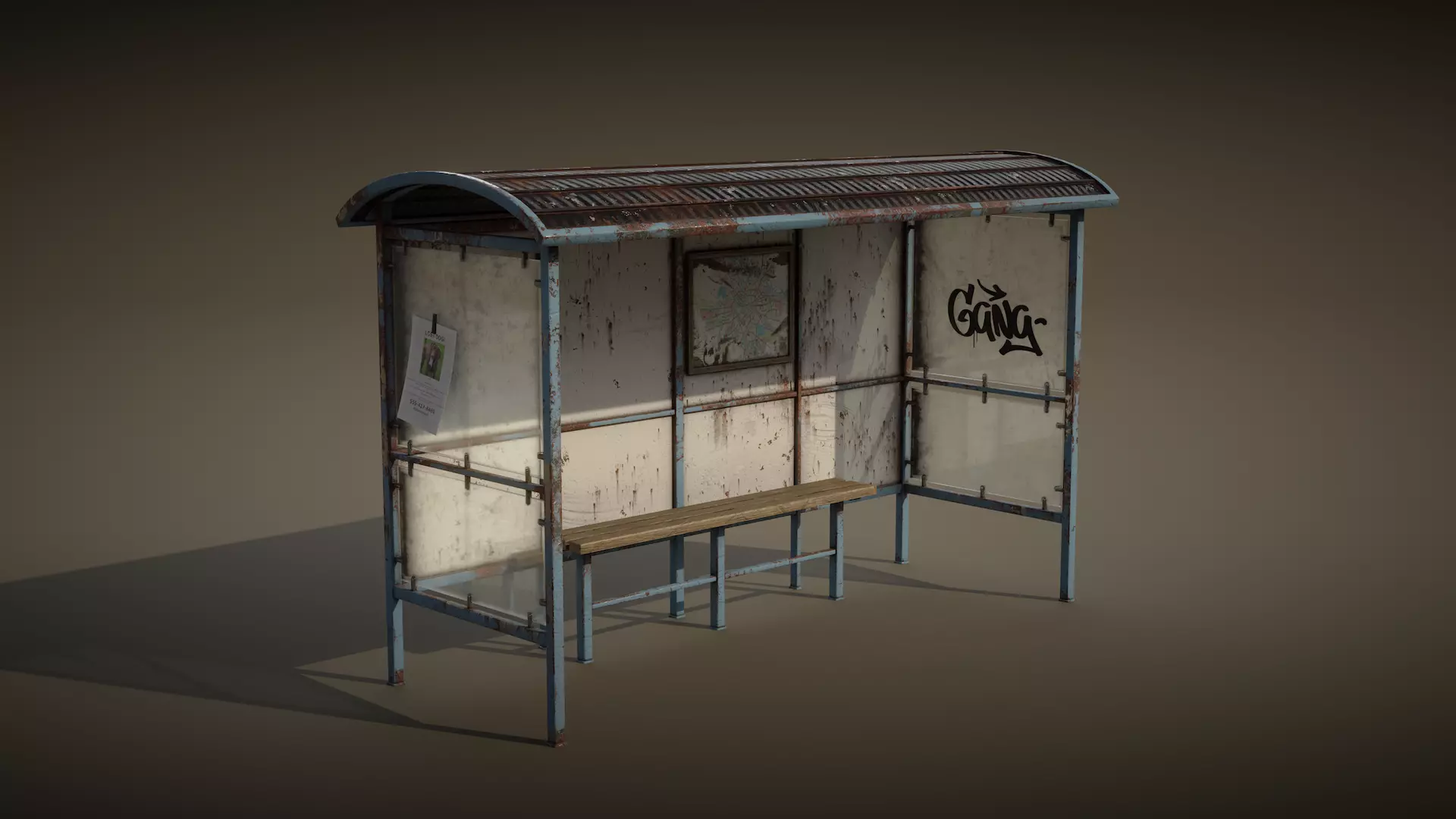 Old Bus Stop Low-poly 3D model