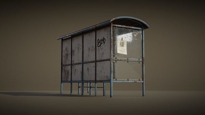 Old Bus Stop Low-poly 3D model 6
