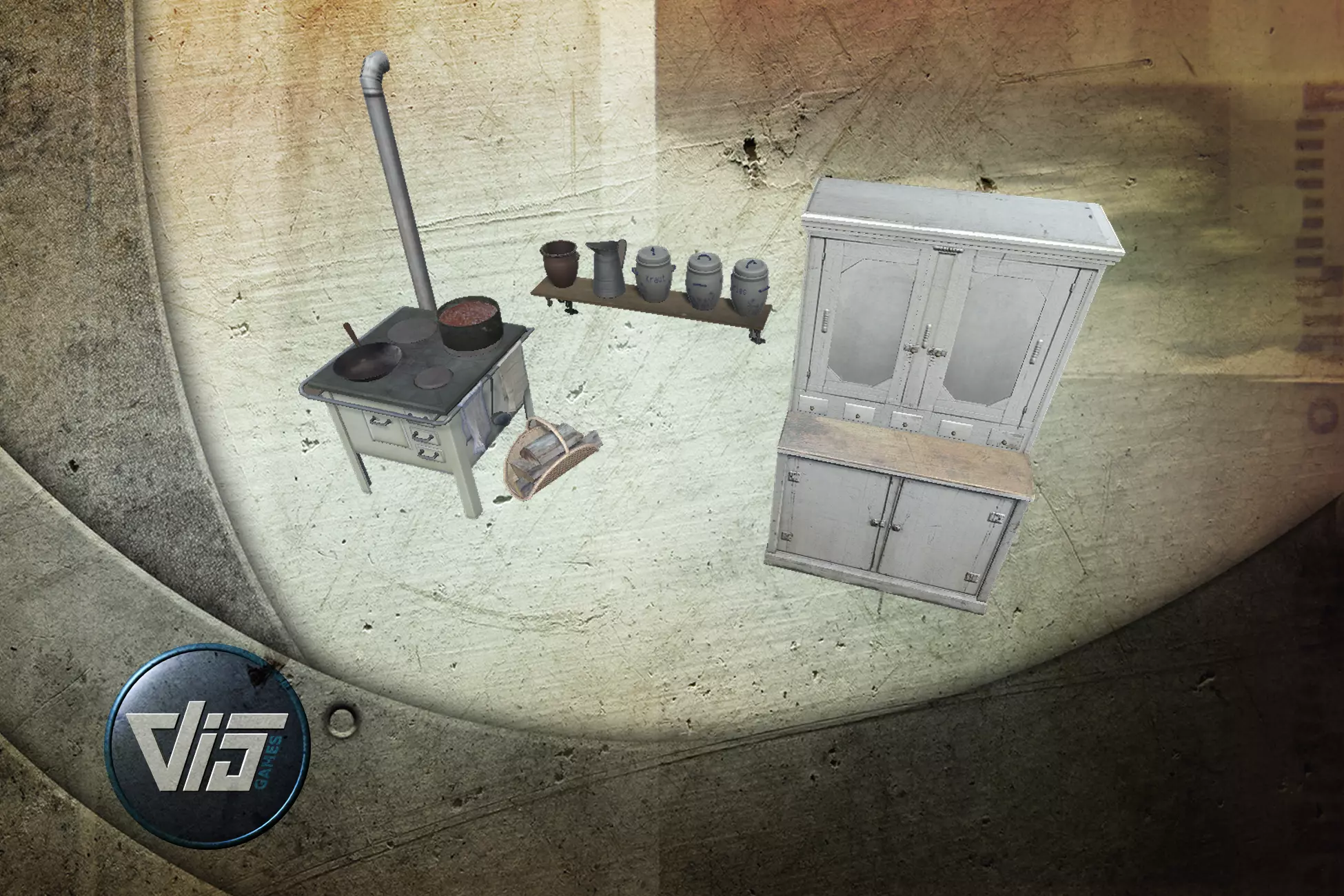 Vintage Kitchen Low-poly 3D model_0