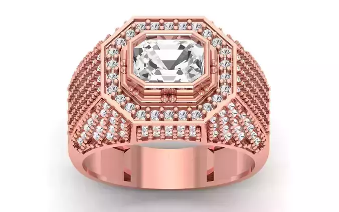 Solitaire Wedding Engagement Big Asscher Stone Ring 3D print model