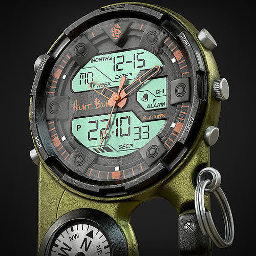 Game Ready Carabiners digital watch with carabiner Low-poly 3D model
