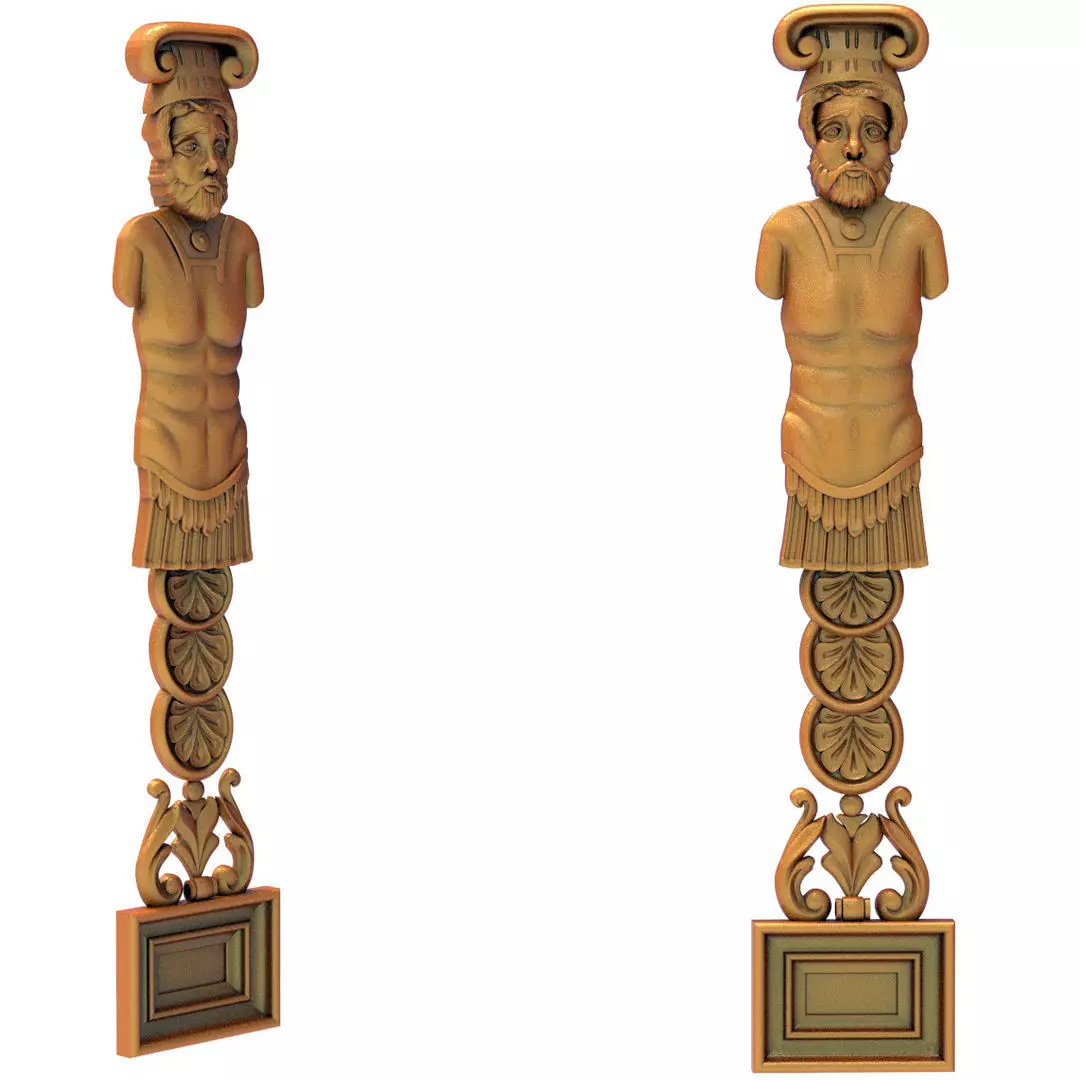 3D model column two wooden statues of man and woman 3D model