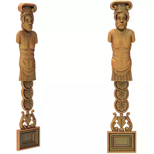 3D model column two wooden statues of man and woman