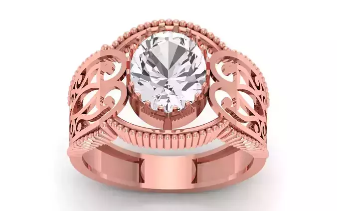 Solitaire Wedding Engagement Big Oval Stone Ring 3D print model