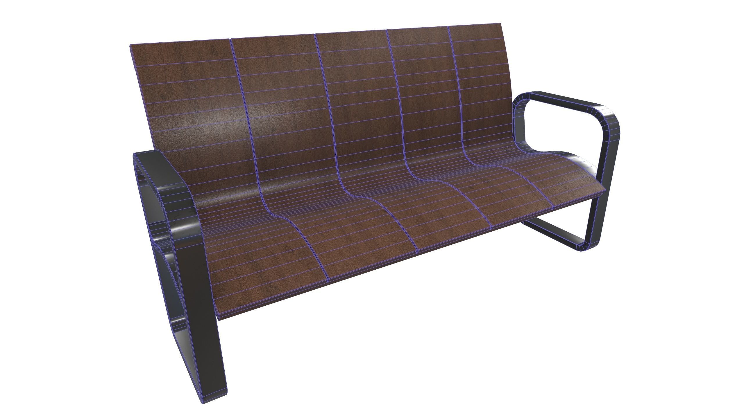 Wooden Bench 3D Model AR VR Low-poly 3D model_12