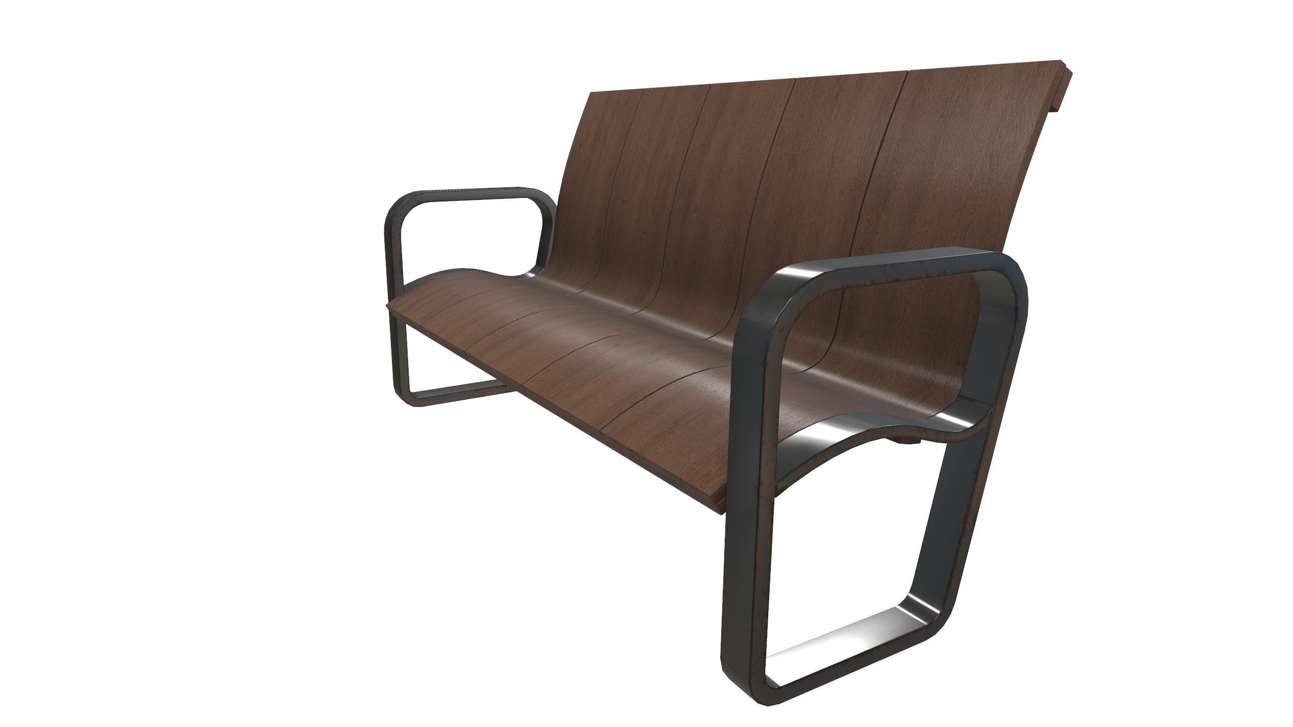 Wooden Bench 3D Model AR VR Low-poly 3D model_4