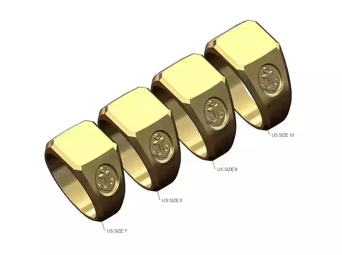 Square Anchor sides signet ring US sizes 7to10