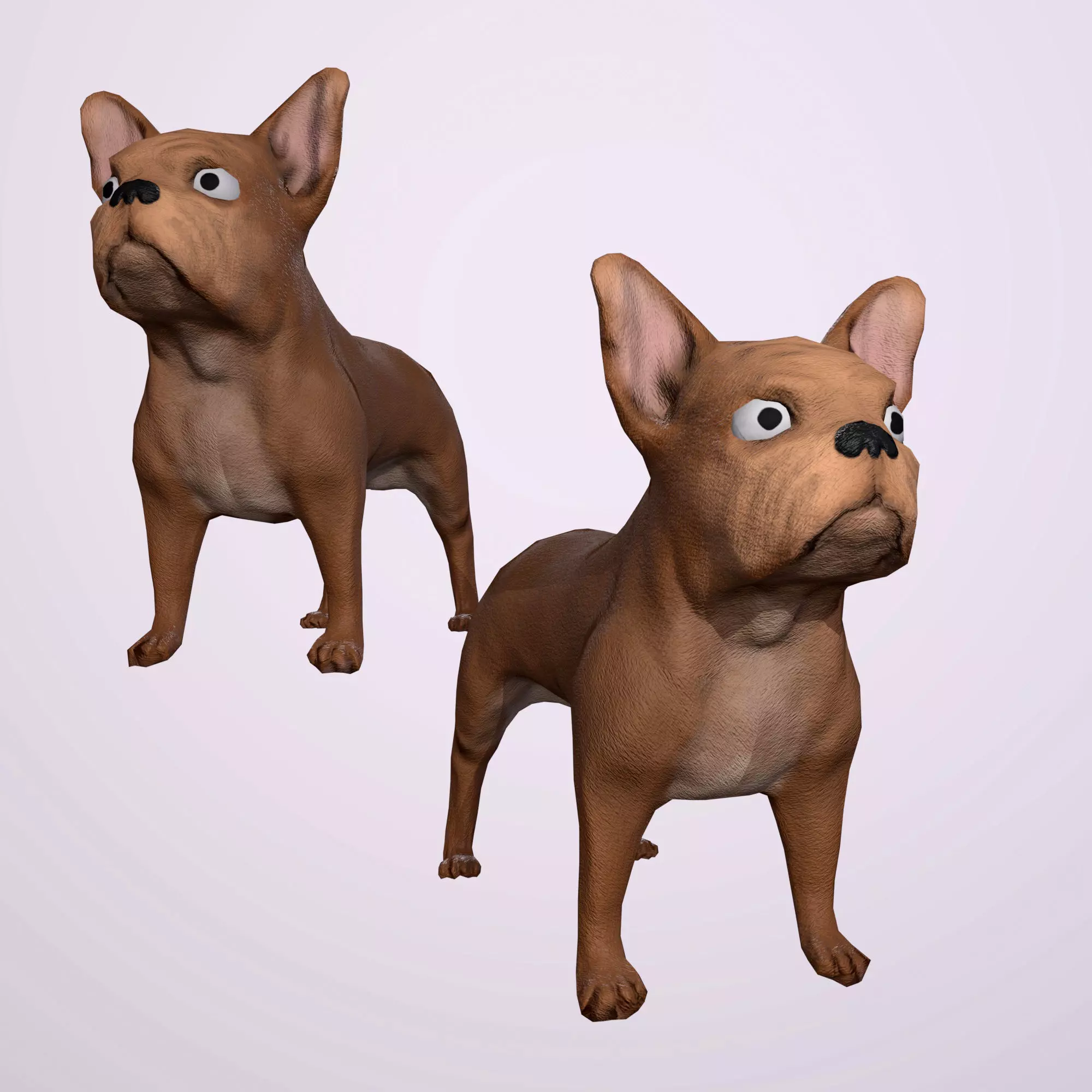 Dog lowpoly two french bulldogs Low-poly 3D model_0