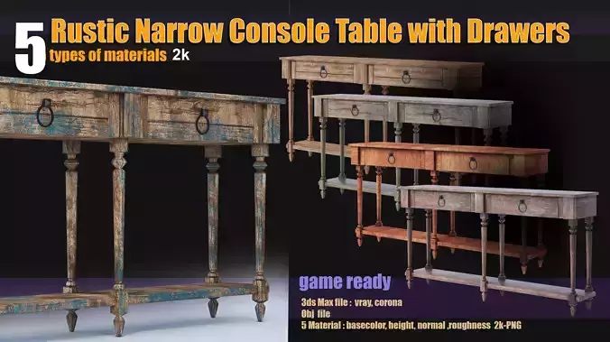  Rustic Narrow Console Table with Drawers