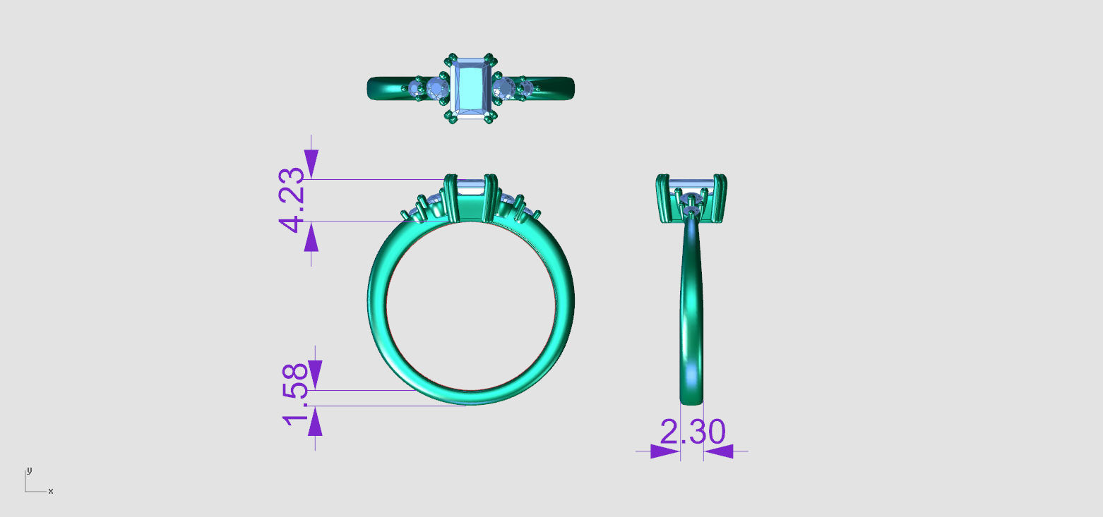 ZDR0206 emerald cut morganite and diamond ring 3D print model_5