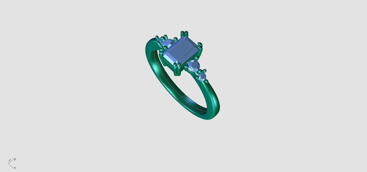 ZDR0206 emerald cut morganite and diamond ring 3D print model_4