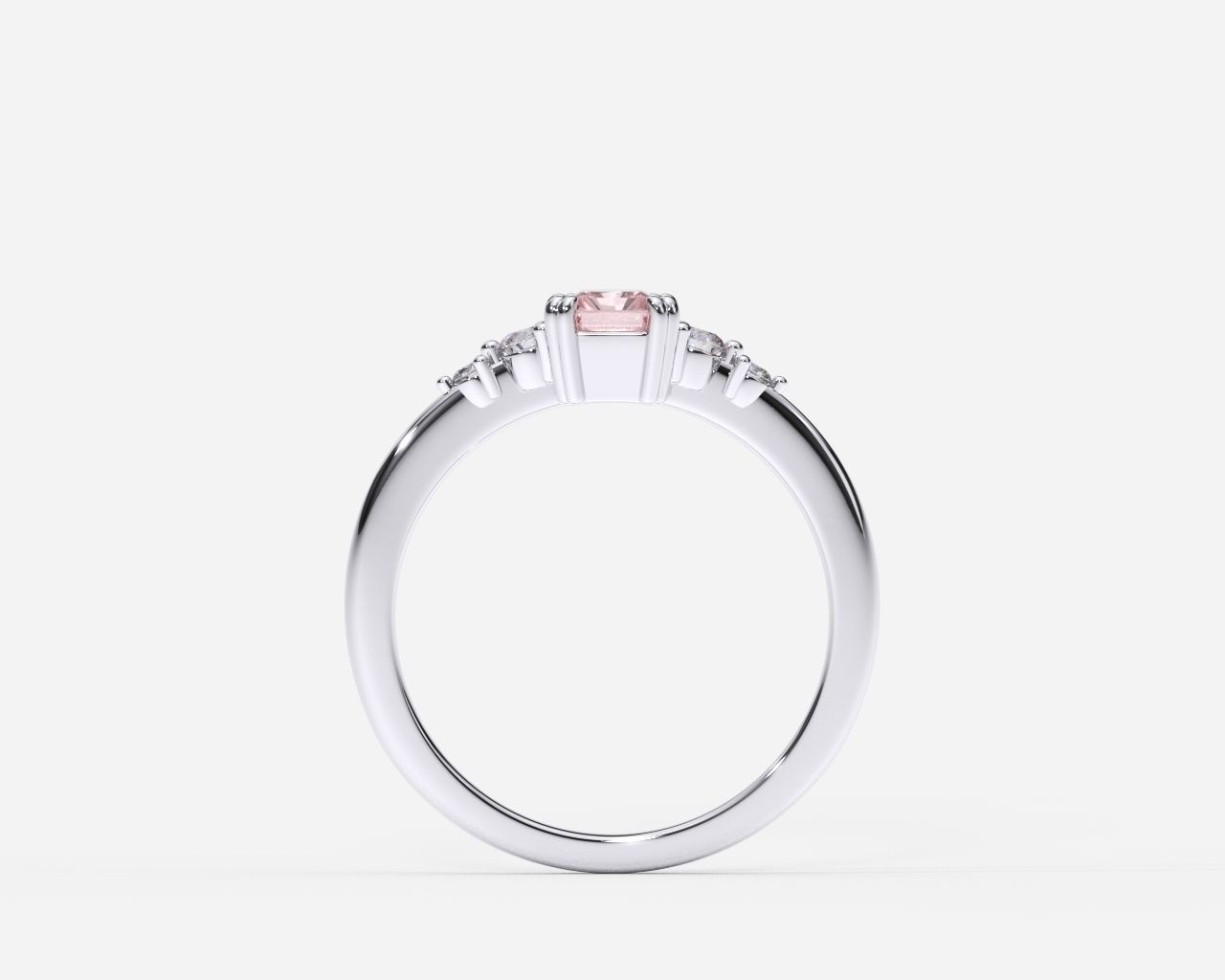 ZDR0206 emerald cut morganite and diamond ring 3D print model_1