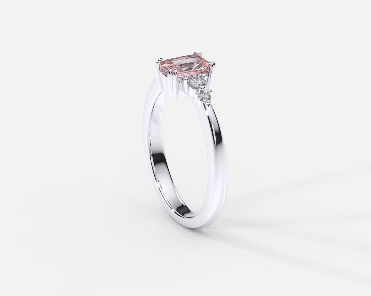 ZDR0206 emerald cut morganite and diamond ring 3D print model_3