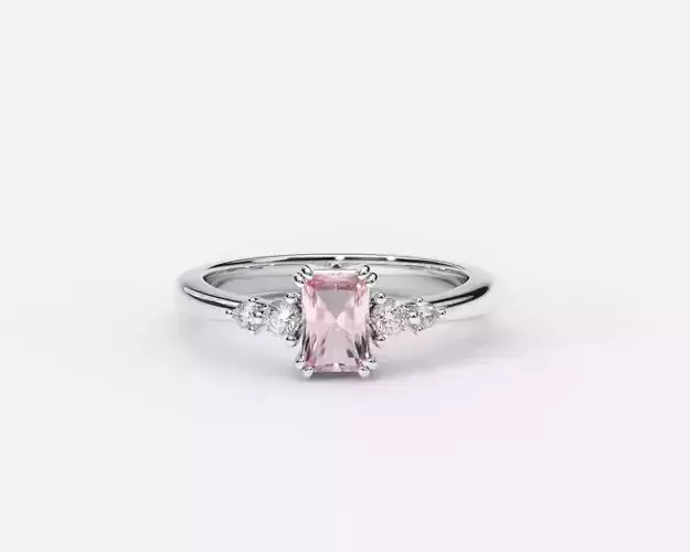 ZDR0206 emerald cut morganite and diamond ring