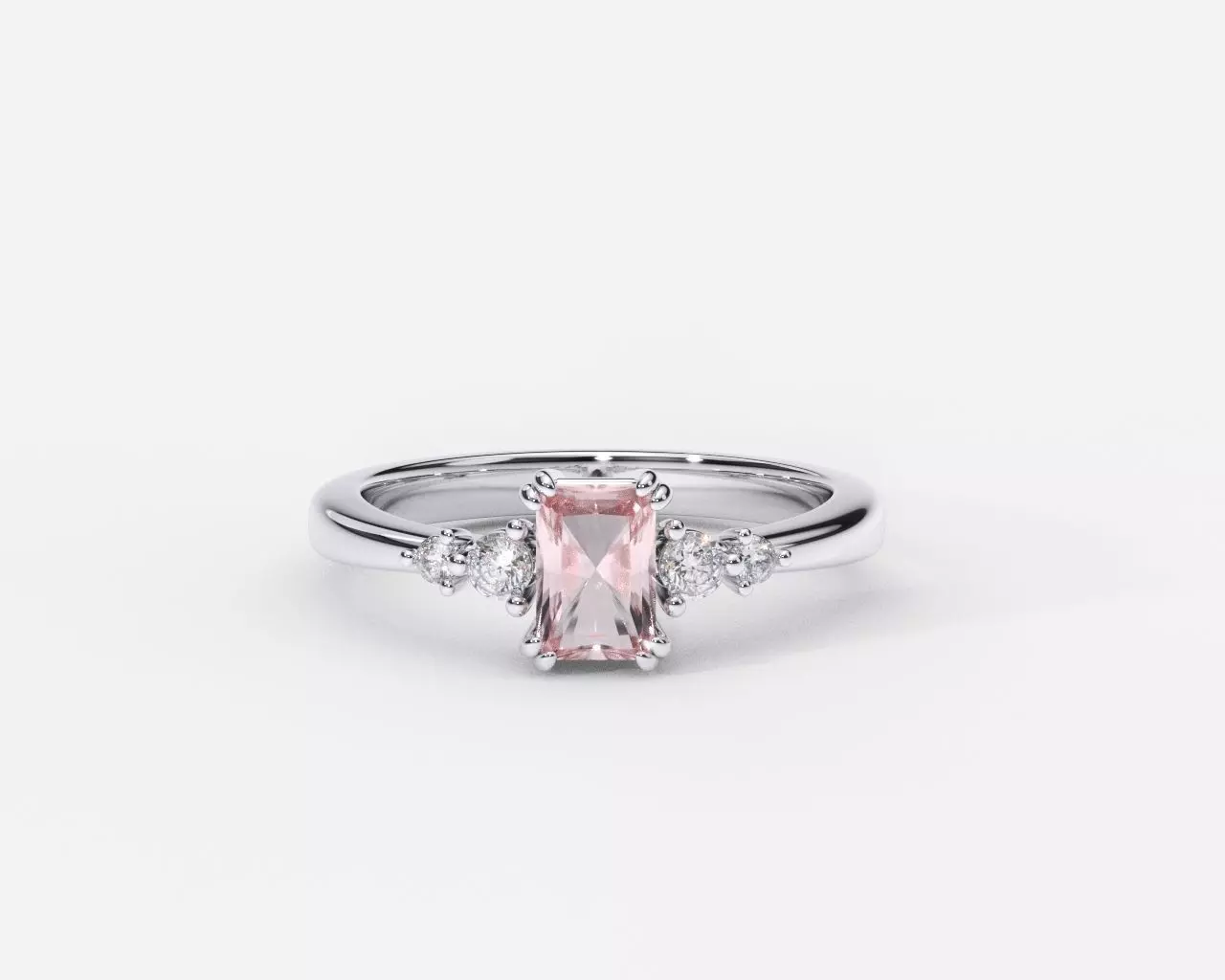ZDR0206 emerald cut morganite and diamond ring 3D print model_0