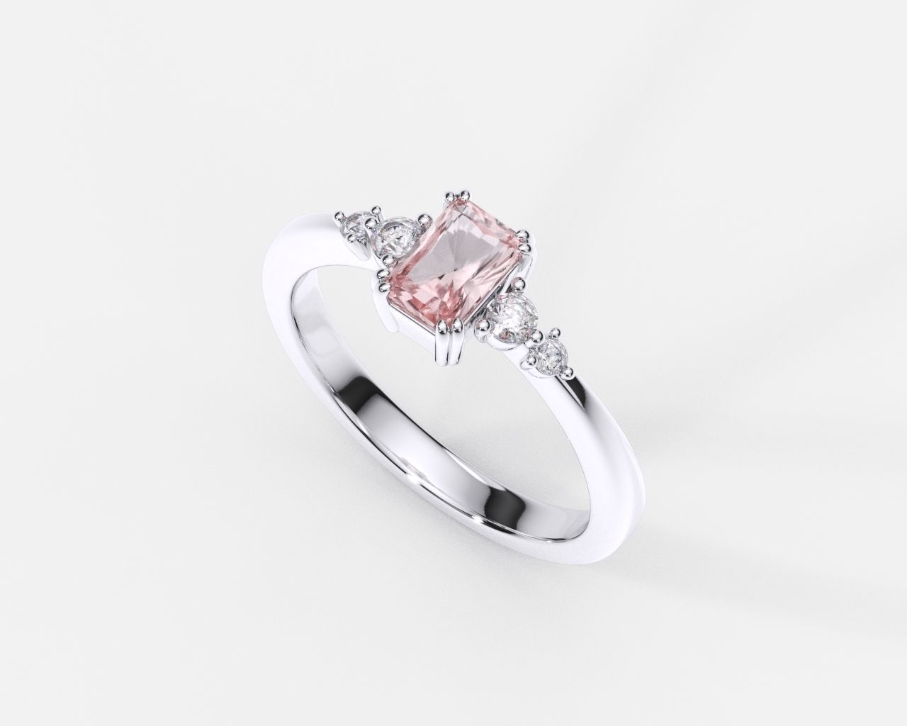 ZDR0206 emerald cut morganite and diamond ring 3D print model_2