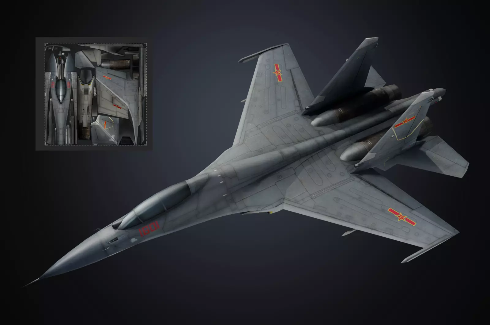 Chinese J16 fighter jet Hand painted Low-poly game model Low-poly 3D model