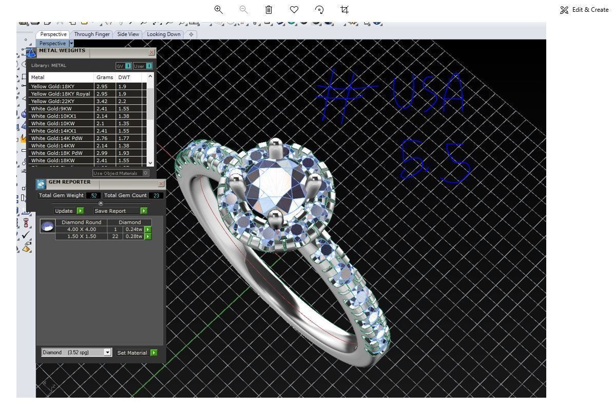 ZDR0208 halo diamond engagement ring gold 3D print model_6
