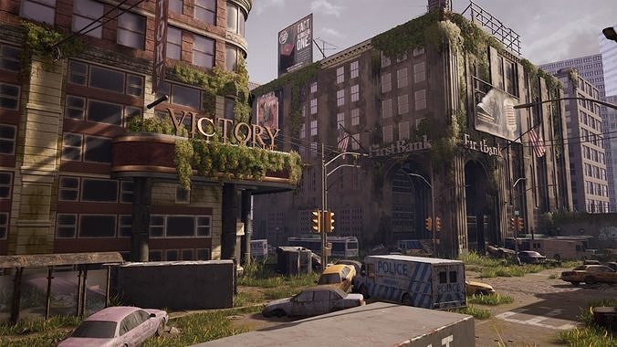 Abandoned City UE5 164 unique assets Low-poly 3D model 3