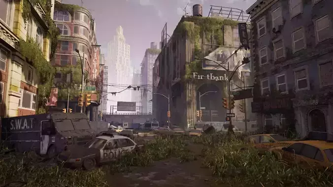 Abandoned City UE5 164 unique assets Low-poly 3D model