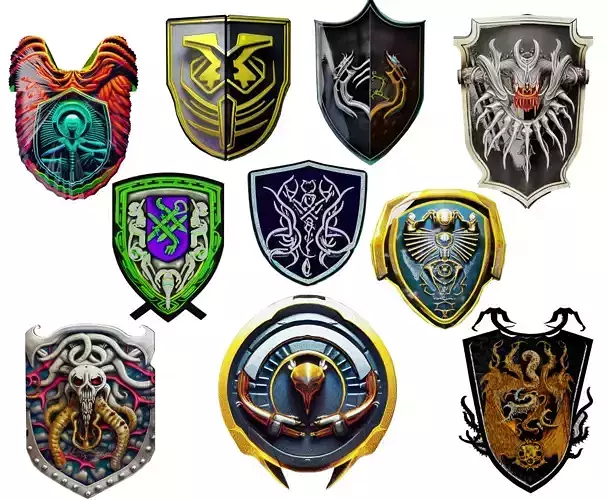 10 low poly Shields V3 Low-poly 3D model