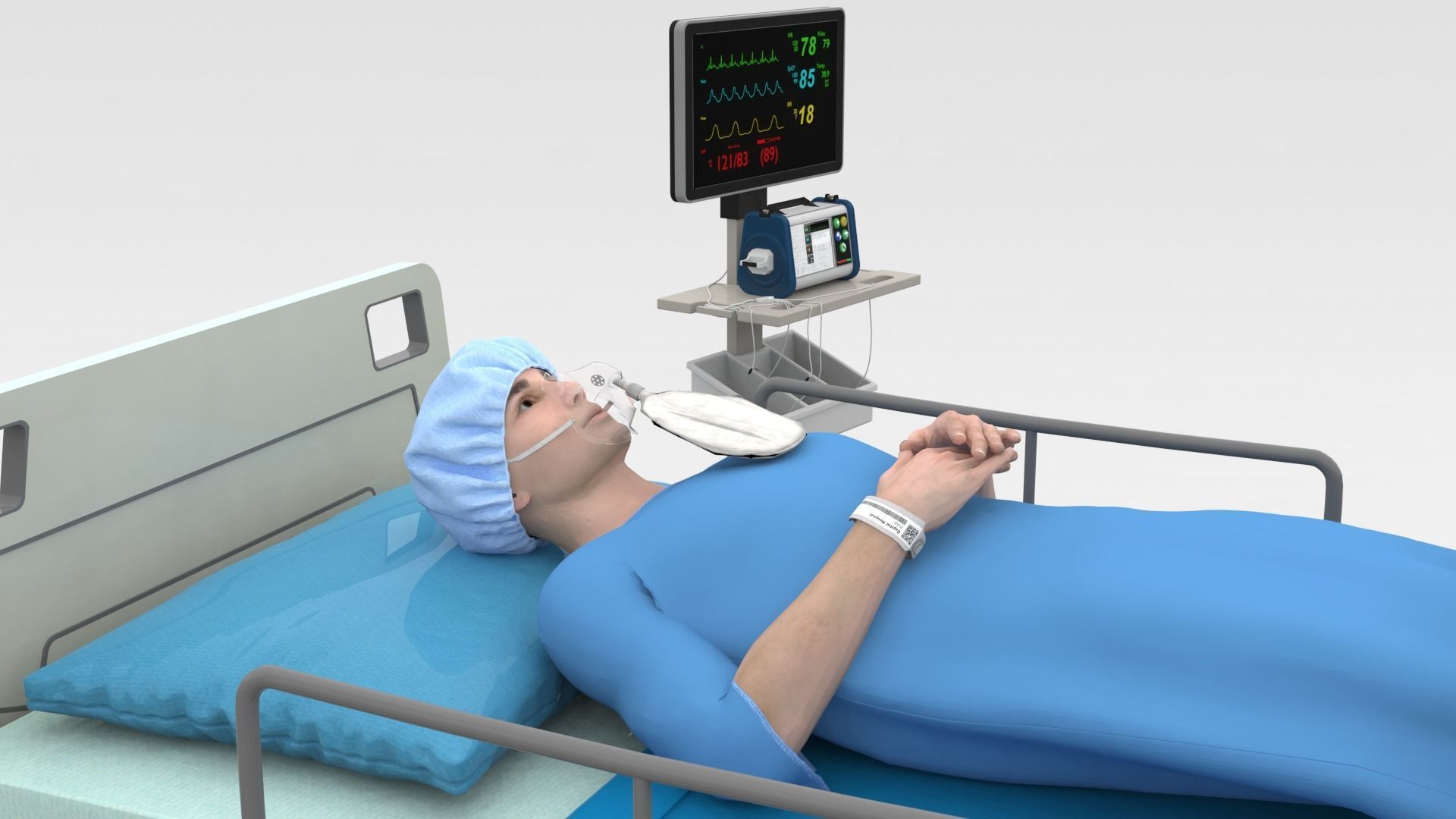 Patient in Bed - Blue gown 3D model_5