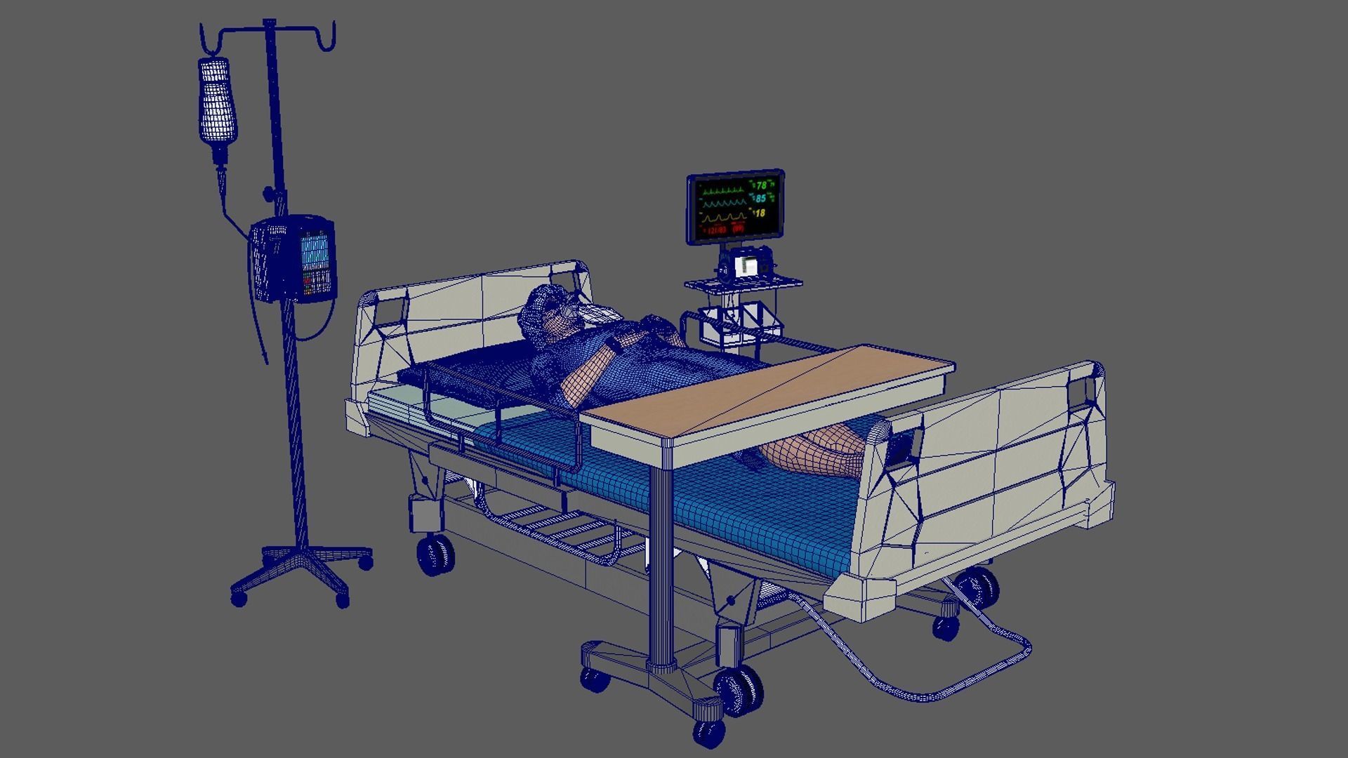 Patient in Bed - Blue gown 3D model_7