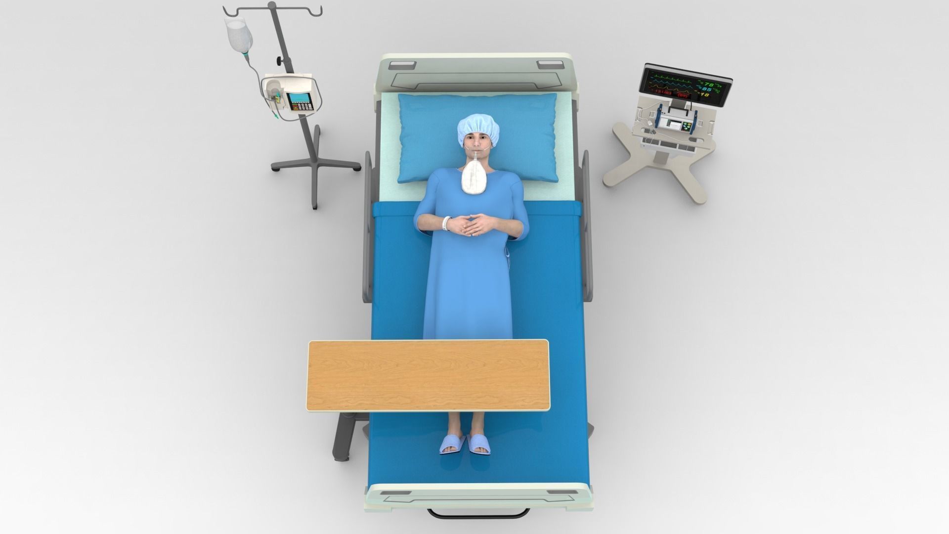 Patient in Bed - Blue gown 3D model_1