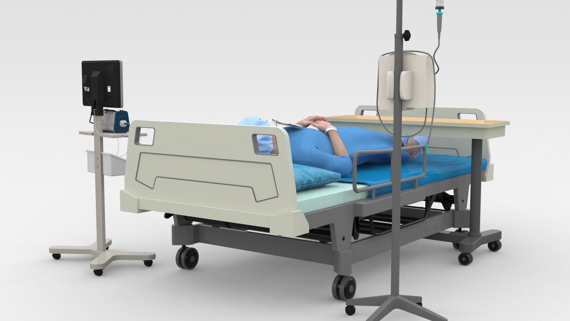 Patient in Bed - Blue gown 3D model_4