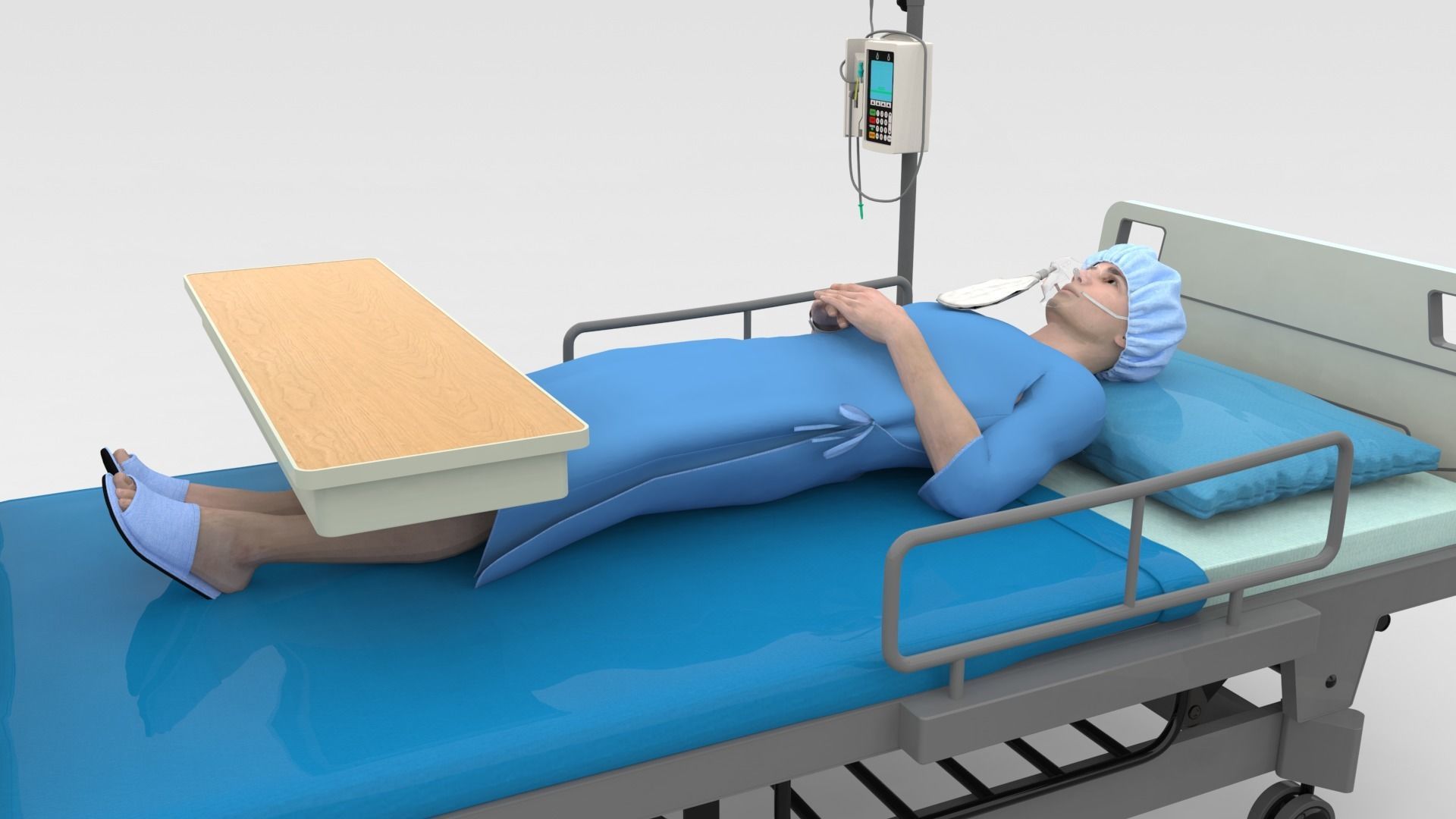 Patient in Bed - Blue gown 3D model_6