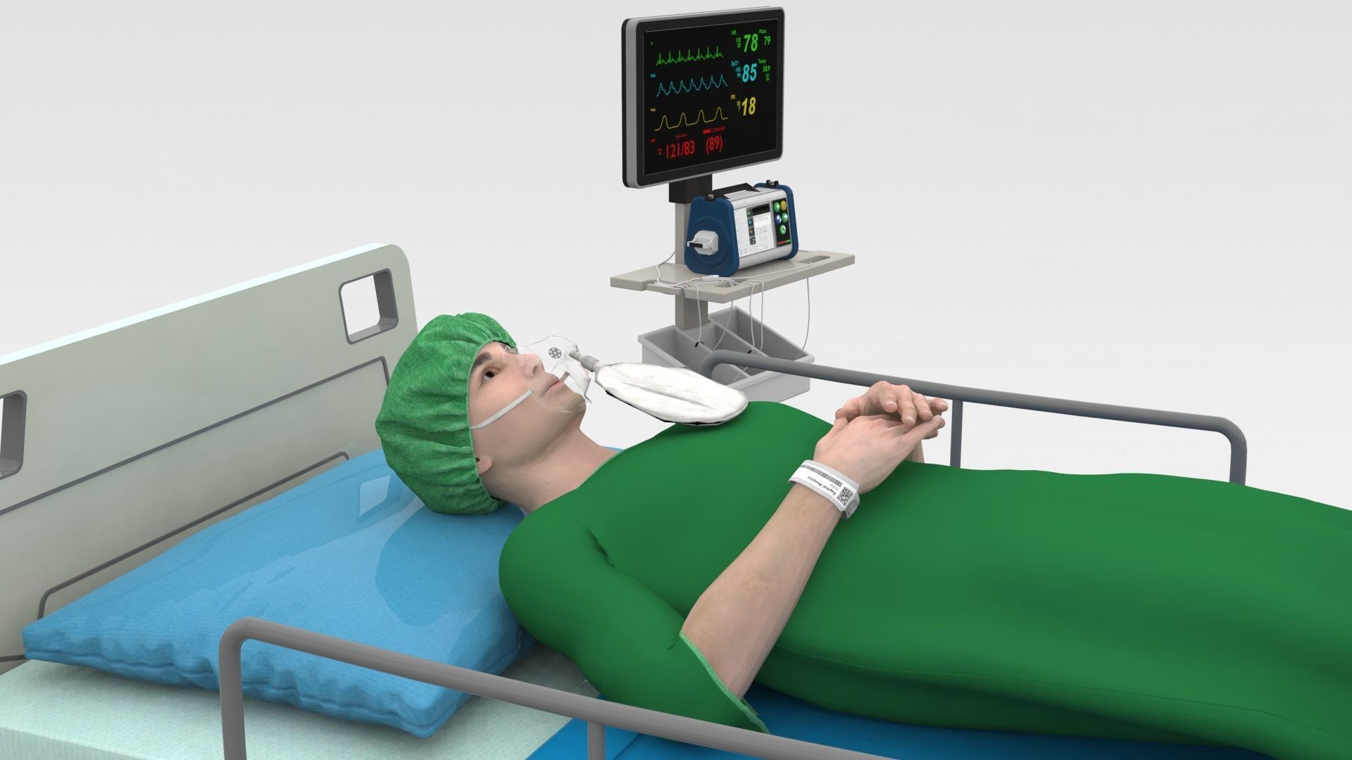 Patient in Bed - Green gown 3D model_5