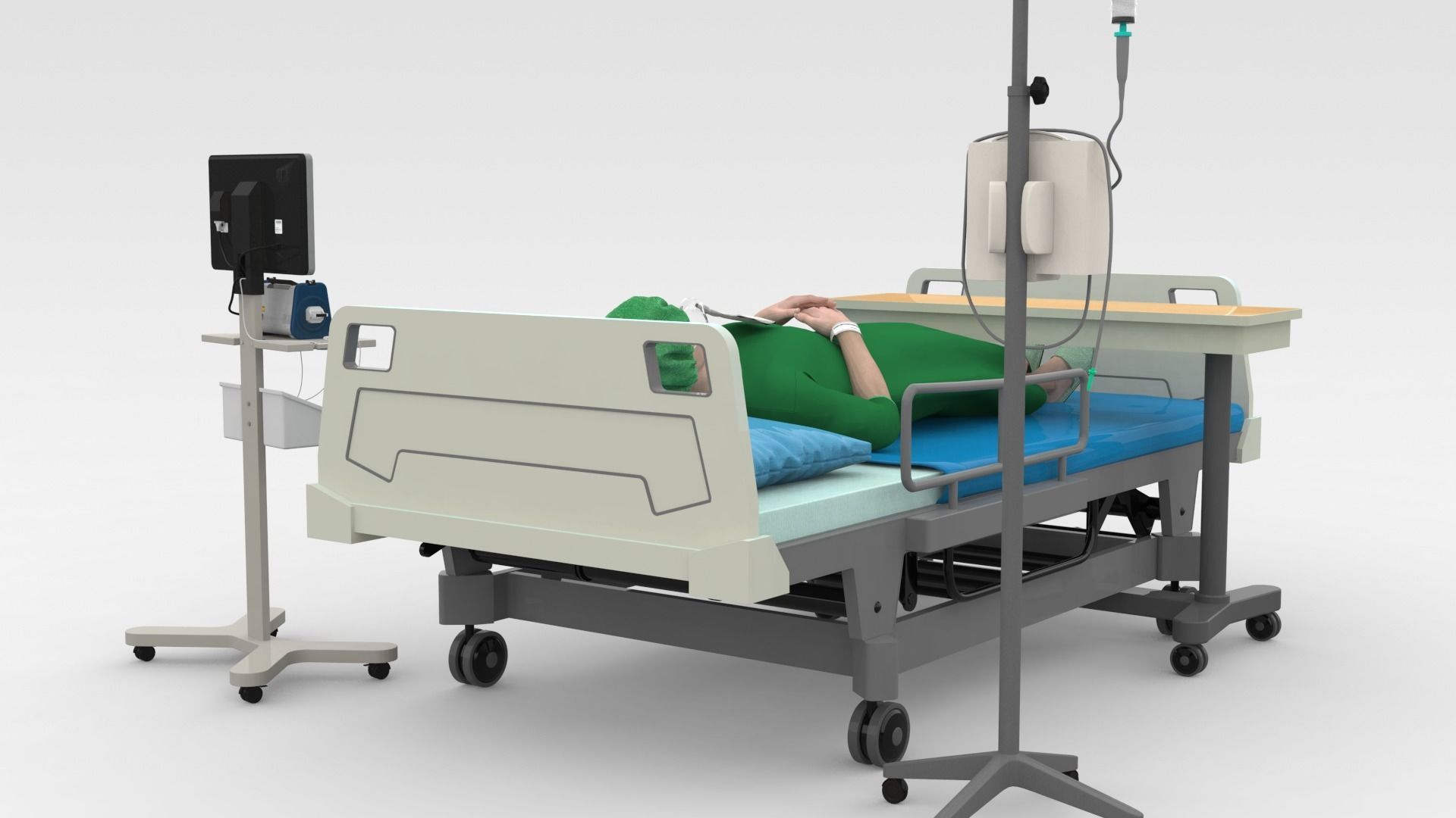Patient in Bed - Green gown 3D model_4