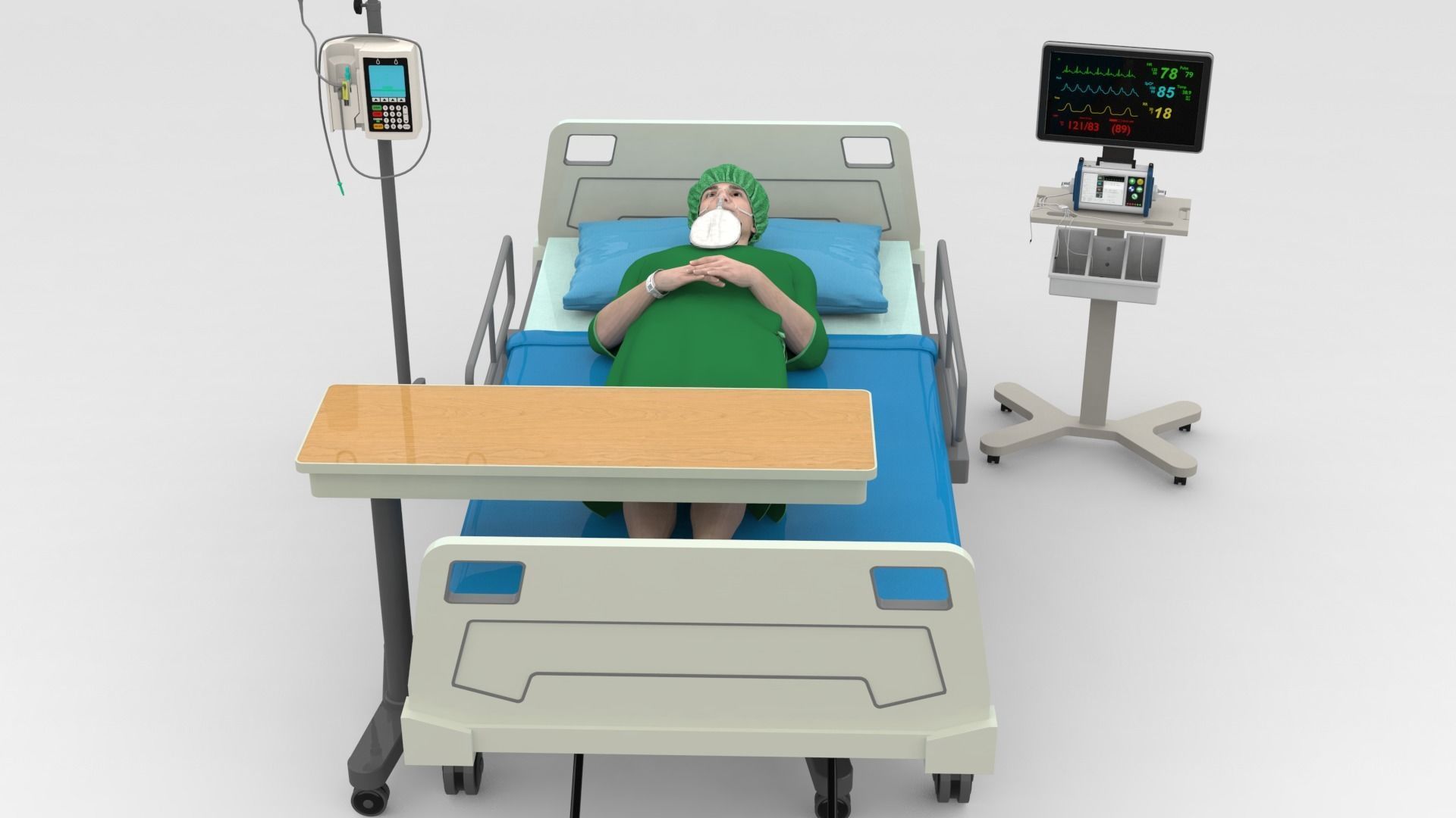 Patient in Bed - Green gown 3D model_3
