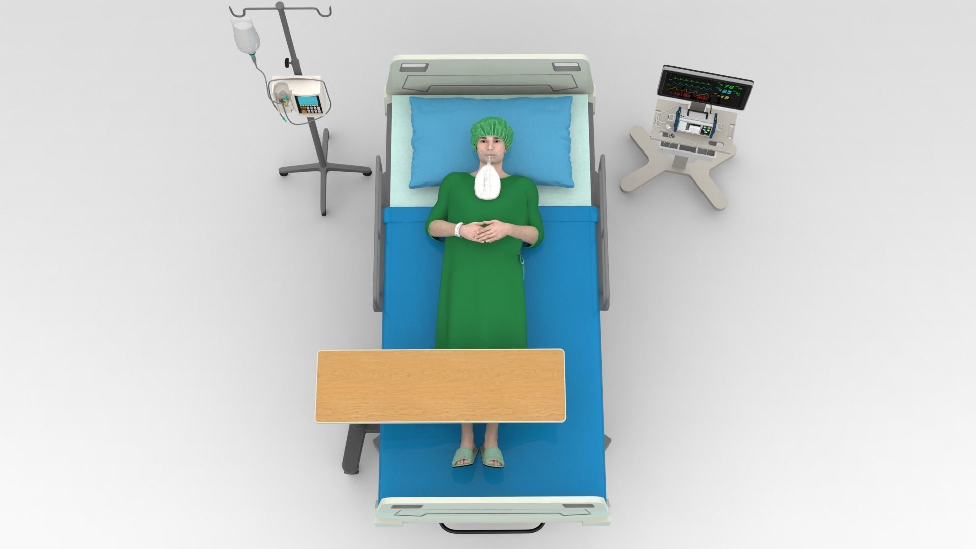 Patient in Bed - Green gown 3D model_1