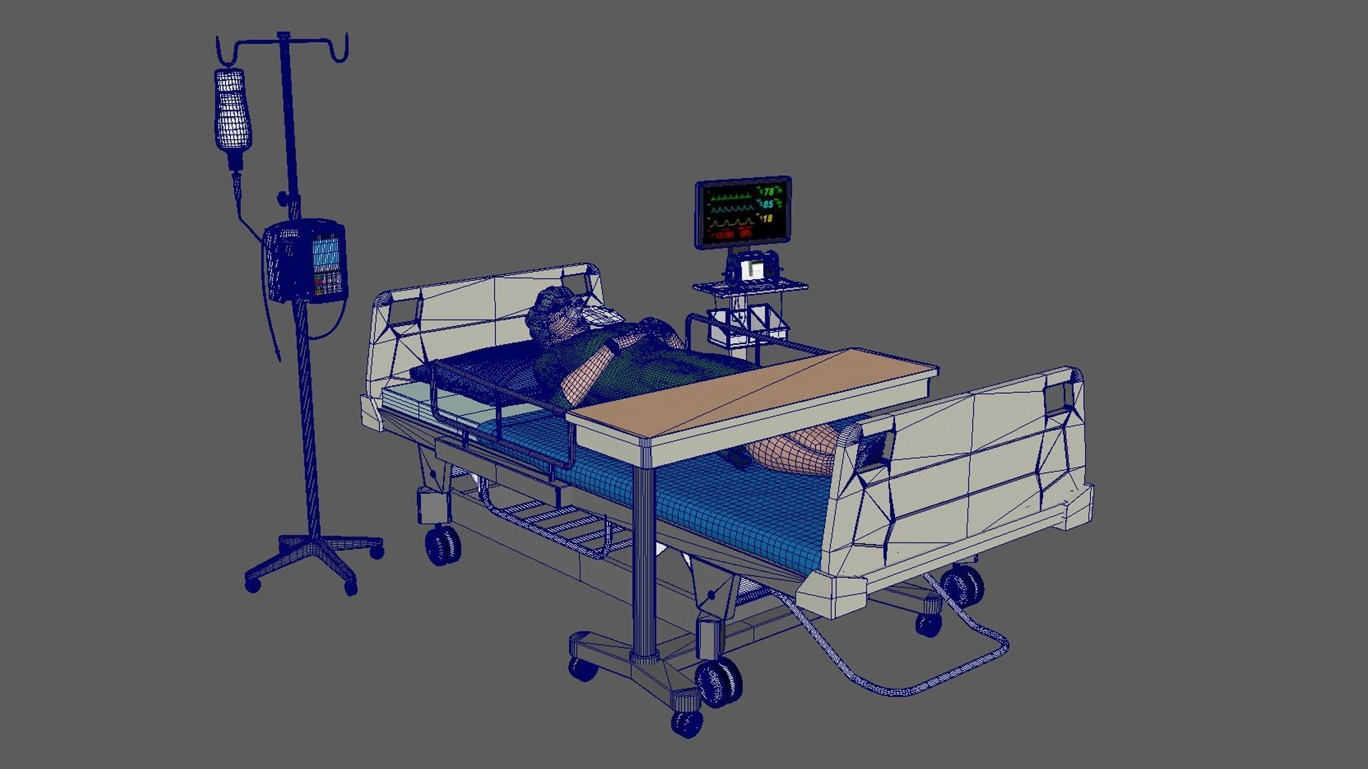 Patient in Bed - Green gown 3D model_7