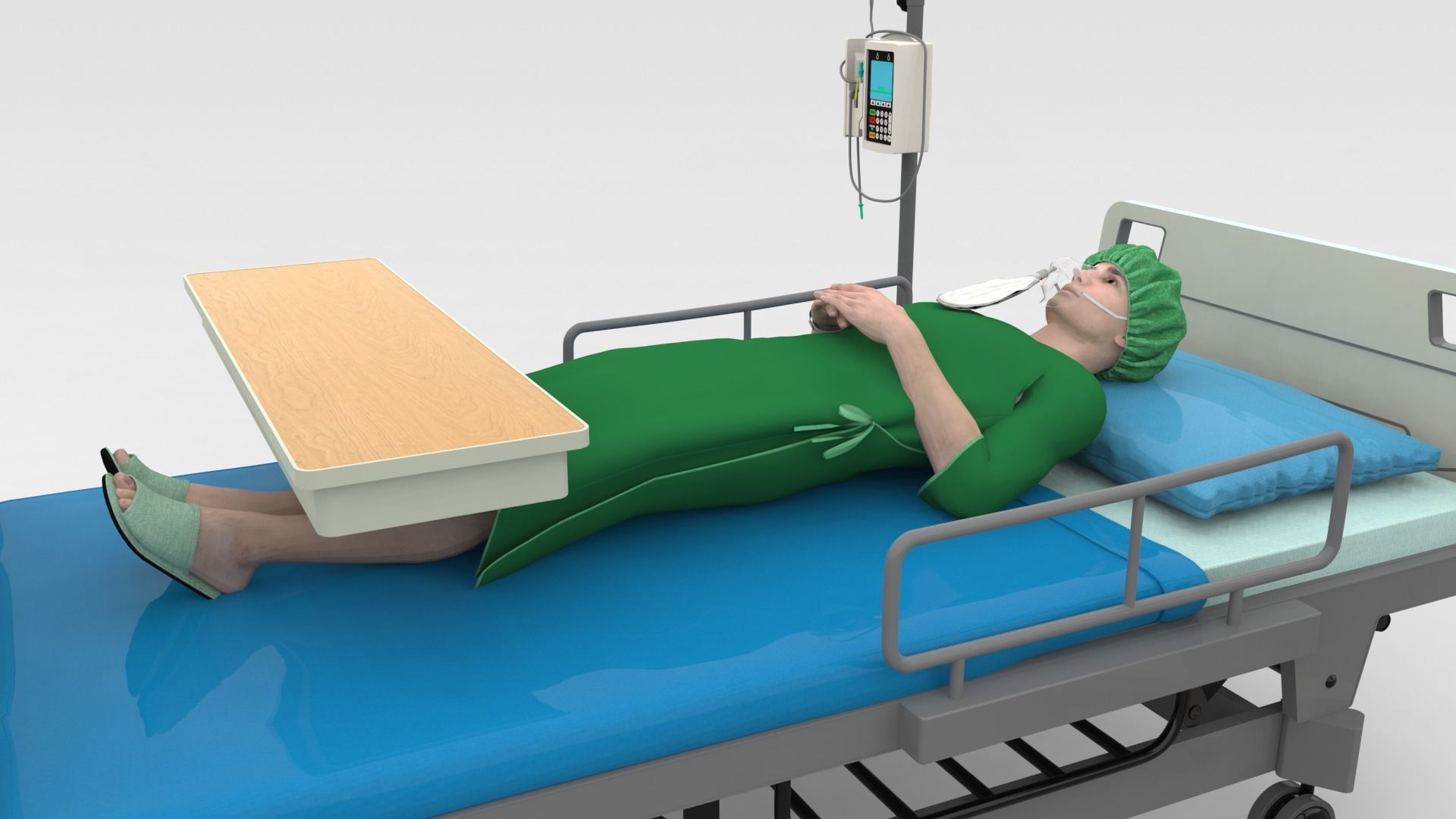 Patient in Bed - Green gown 3D model_6