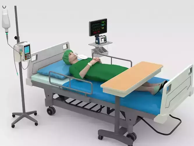 Patient in Bed - Green gown