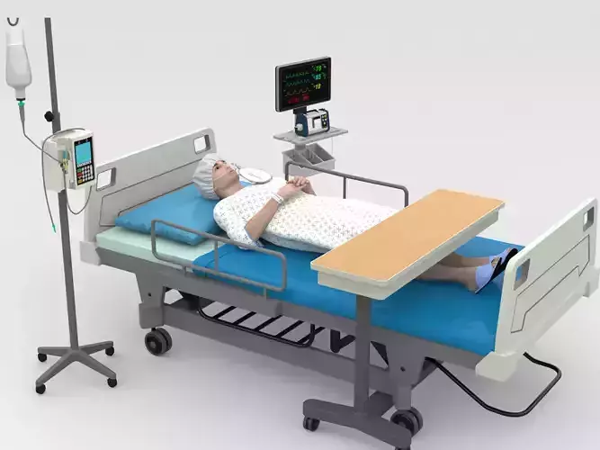 Patient in Bed - White gown 3D model