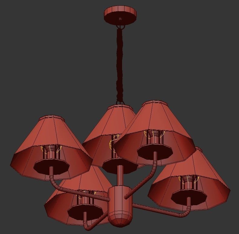 TOWNER four light chandelier in brass with shades 3D model_1