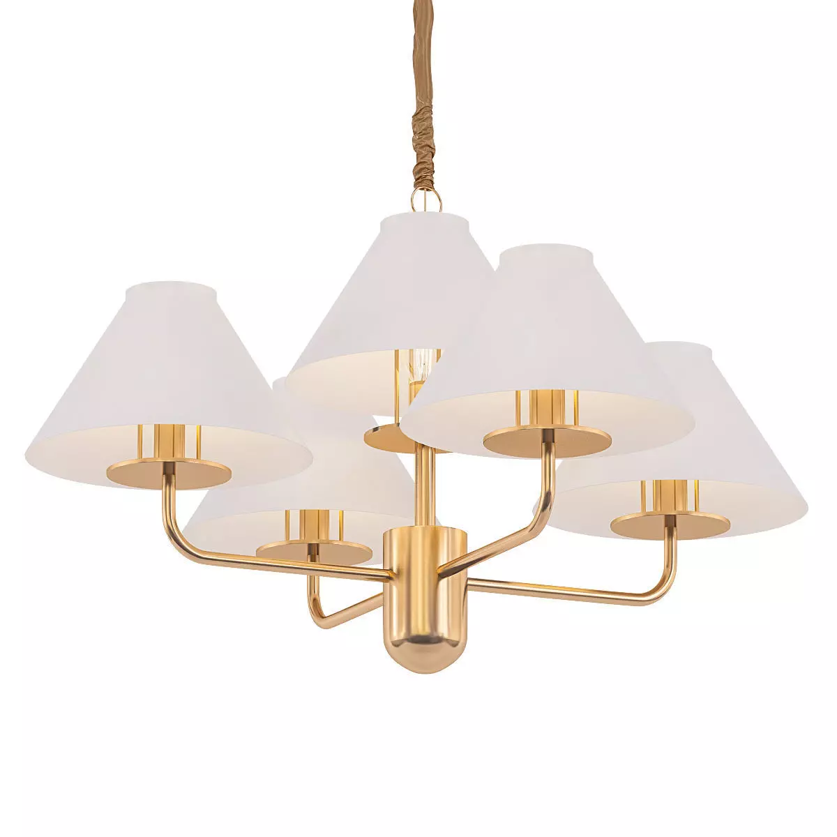 TOWNER four light chandelier in brass with shades 3D model_0