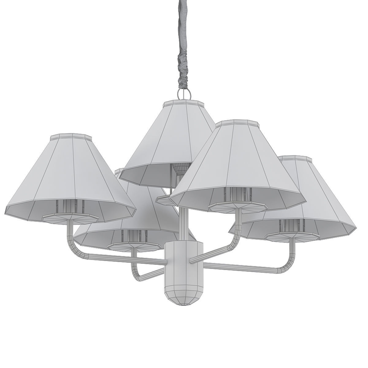 TOWNER four light chandelier in brass with shades 3D model_4