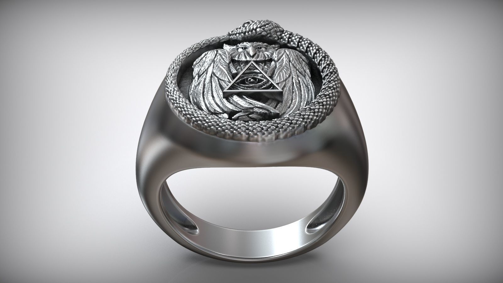 Snake Ouroboros Owl Eye Of Providence Masonic Symbol 3D print model_2