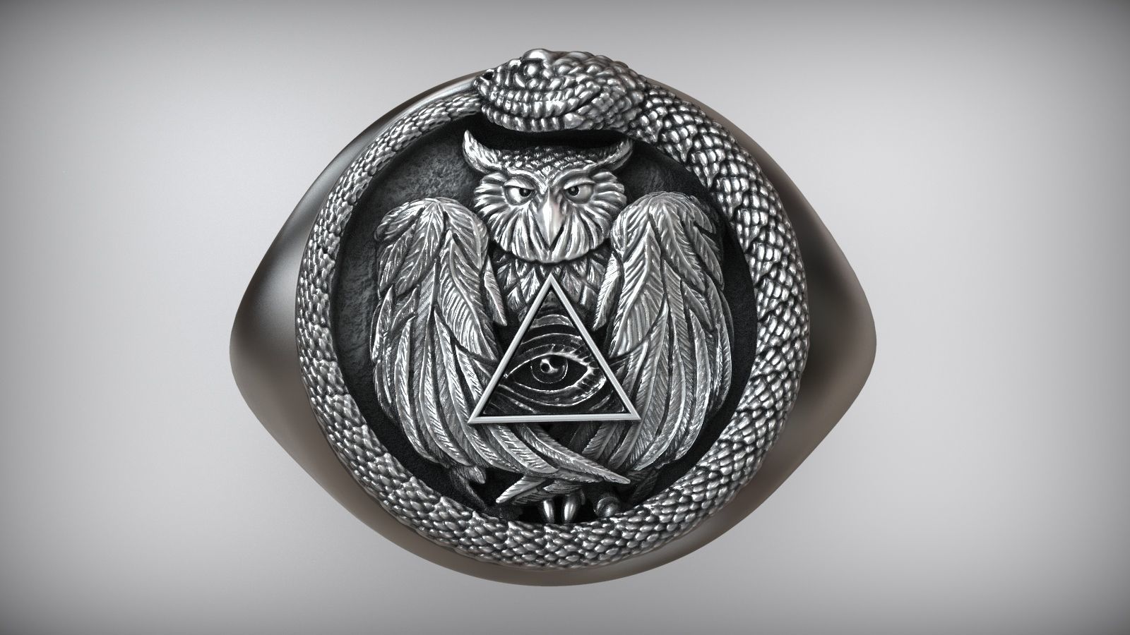 Snake Ouroboros Owl Eye Of Providence Masonic Symbol 3D print model_1