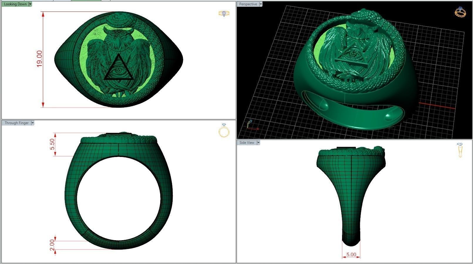 Snake Ouroboros Owl Eye Of Providence Masonic Symbol 3D print model_7