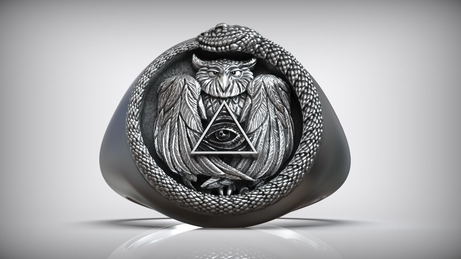 Snake Ouroboros Owl Eye Of Providence Masonic Symbol 3D print model_6