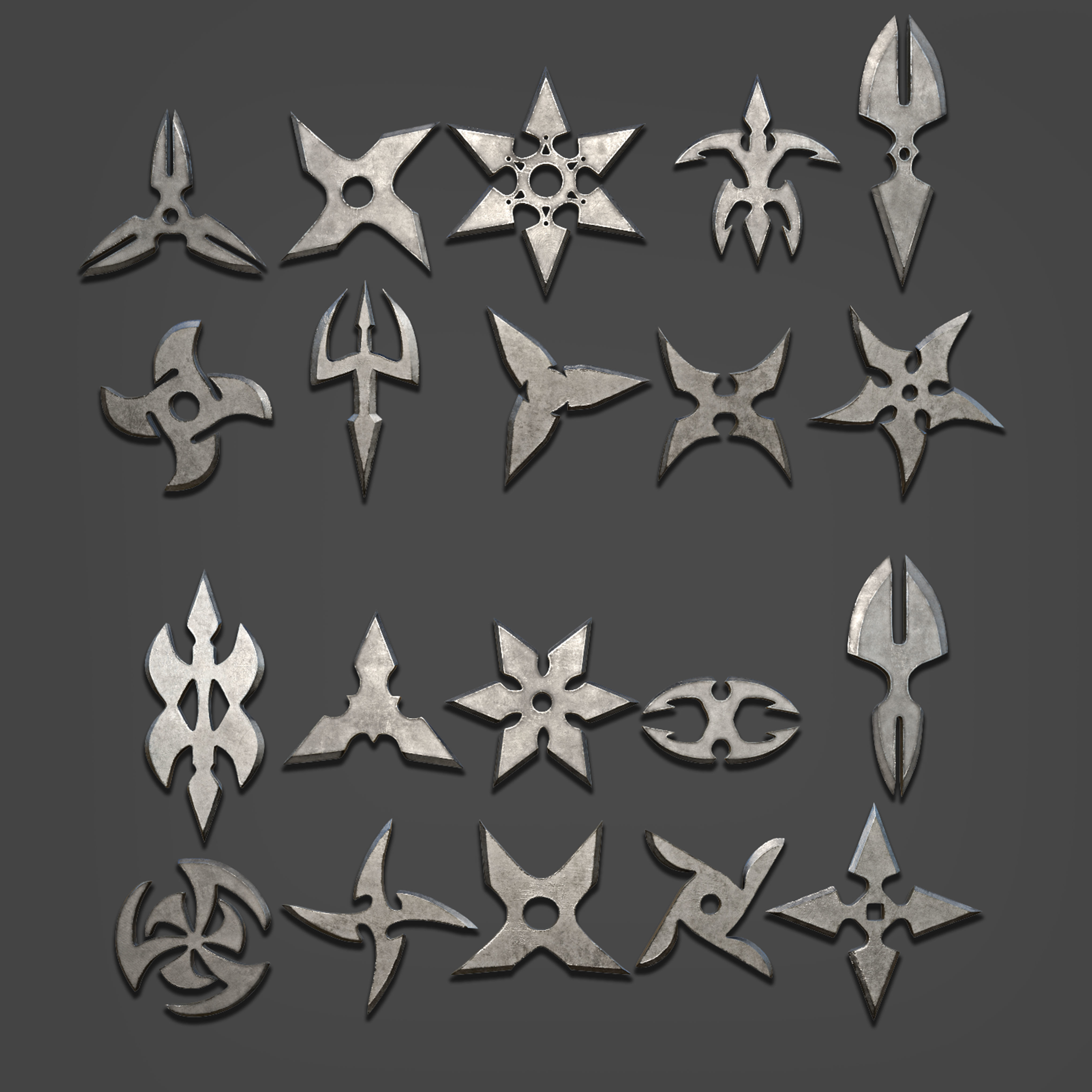 100 Shuriken Models Lowpoly and Highpoly with UV and IMM Brush Low-poly 3D model_3