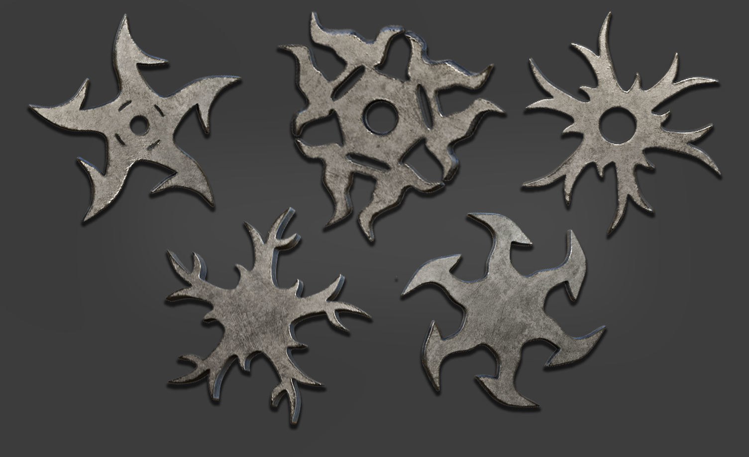 100 Shuriken Models Lowpoly and Highpoly with UV and IMM Brush Low-poly 3D model_13